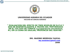 Evaluación del efecto de tres niveles de n-p-k y dos de biofertilizantes a través del fertirriego en el cultivo de tomate (lycopersicum esculentum m) en la zona de daular provincia del guayas.