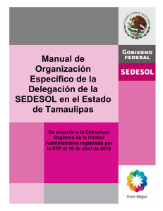 MANUAL DE ORGANIZACIÓN ESPECÍFICO DE LA DELEGACIÓN DE LA SEDESOL EN EL ESTADO DE TAMAULIPAS