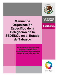 MANUAL DE ORGANIZACIÓN ESPECÍFICO DE LA DELEGACIÓN DE LA SEDESOL EN EL ESTADO DE TABASCO