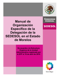 MANUAL DE ORGANIZACIÓN ESPECÍFICO DE LA DELEGACIÓN DE LA SEDESOL EN EL ESTADO DE MORELOS