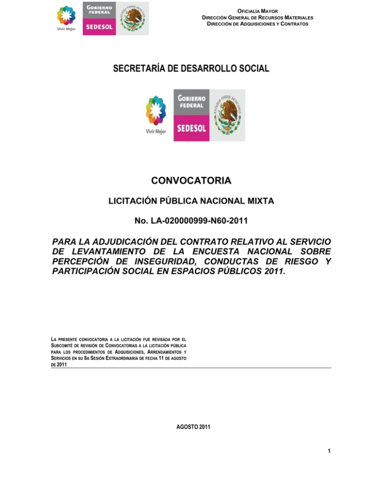 CONVOCATORIA A LA LICITACI N P BLICA NACIONAL MIXTA PARA LA ADJUDICACI 