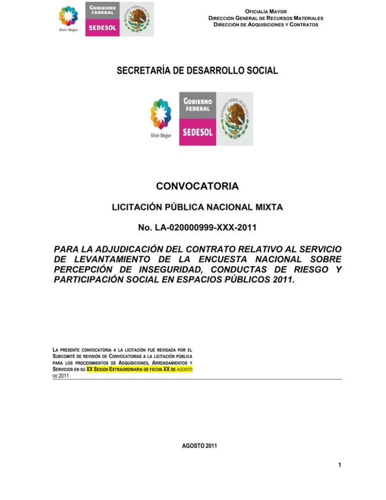 PROYECTO DE CONVOCATORIA A LA LICITACI N P BLICA NACIONAL MIXTA ...