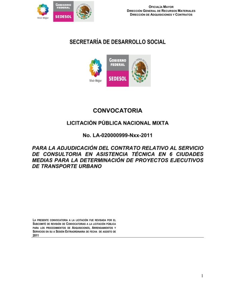 PROYECTO DE CONVOCATORIA A LA LICITACI N P BLICA NACIONAL MIXTA ...