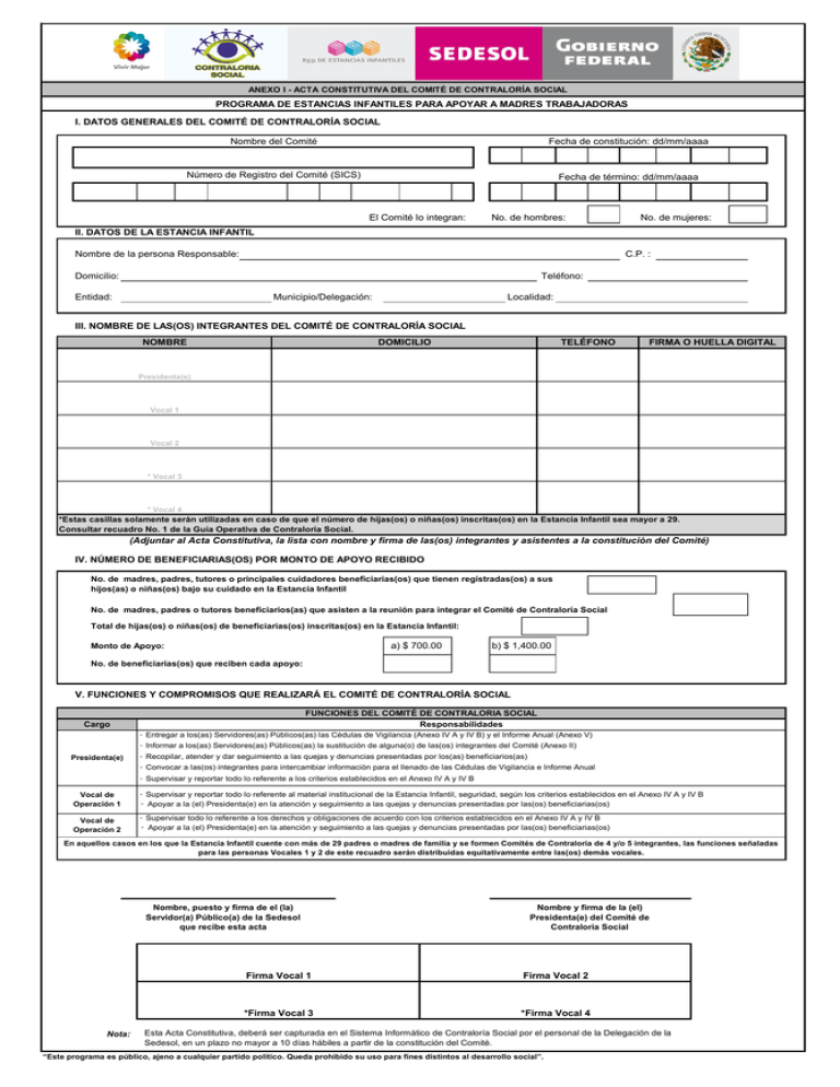 Acta Constitutiva Del Comit De Contralor A Social