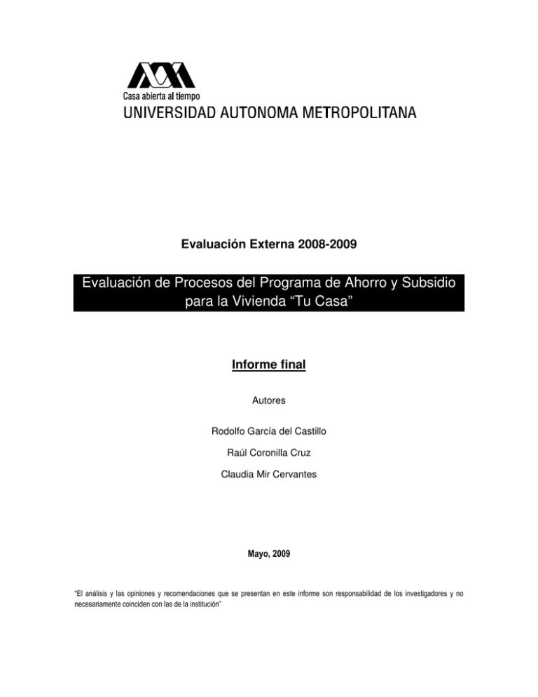 Evaluaci N De Procesos Del Programa Tu Casa
