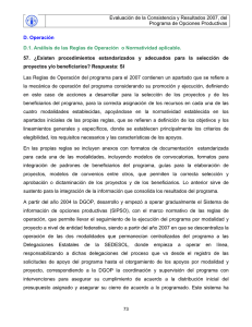 Evaluación de la Consistencia y Resultados 2007, del  D. Operación