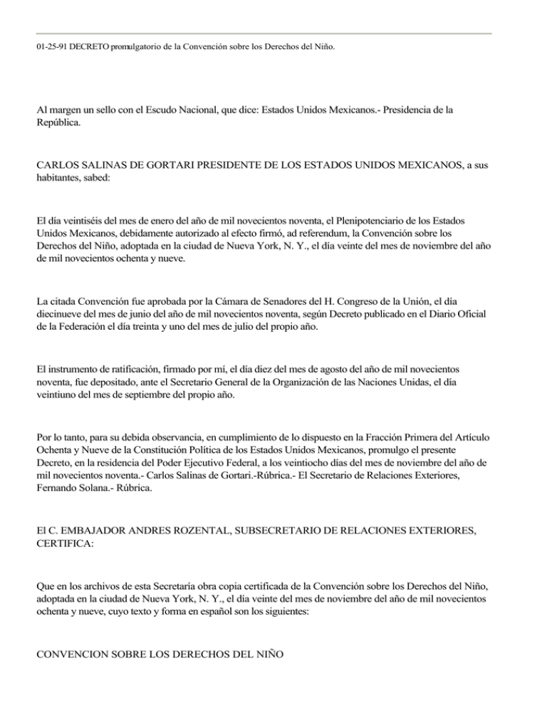 Promulgatorio De La Convenci N Sobre Los Derechos Del Ni O.