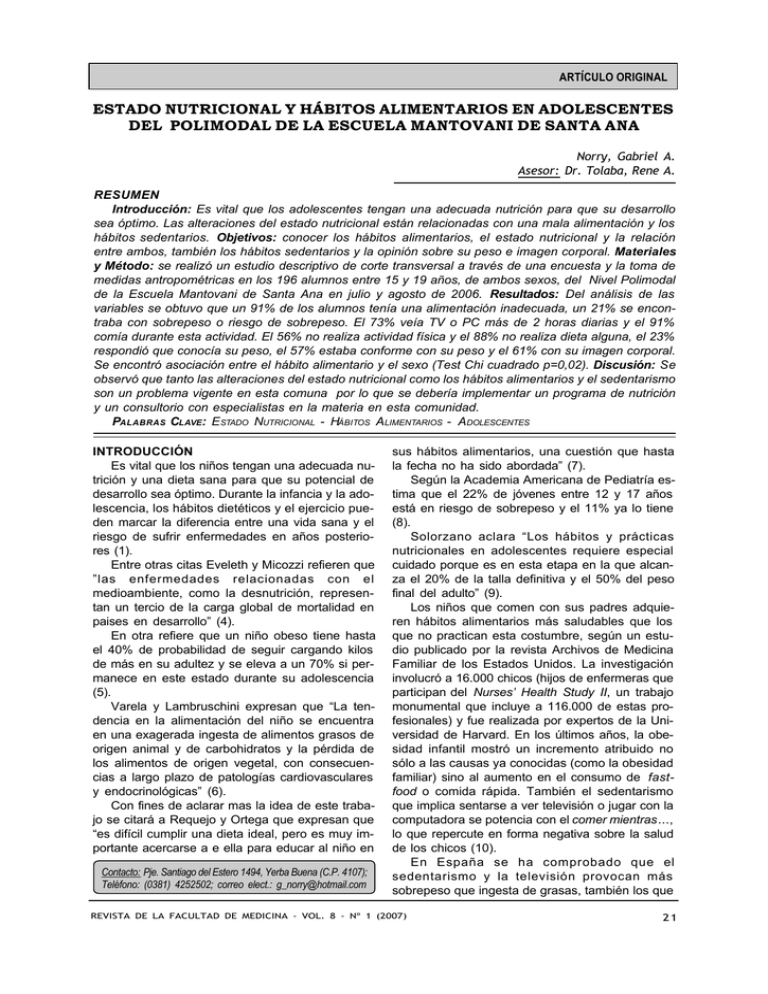 Estado Nutricional Y H Bitos Alimentarios En Adolescentes Del Polimodal ...