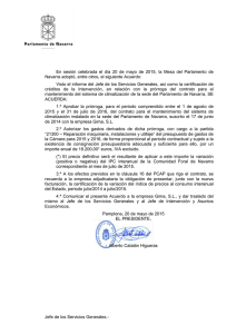 Acuerdo de la Mesa del Parlamento de Navarra de 20 de mayo de 2015.