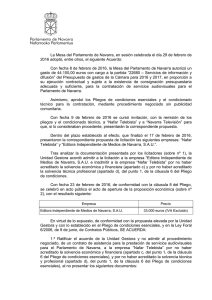 Adjudicaci n: Acuerdo de la Mesa del Parlamento de Navarra de 29 de febrero de 2016