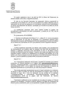 Modificaci n de las Bases 2 .1 y 8 .1 de la convocatoria: Acuerdo de la Mesa del Parlamento de Navarra de 4 de abril de 2016