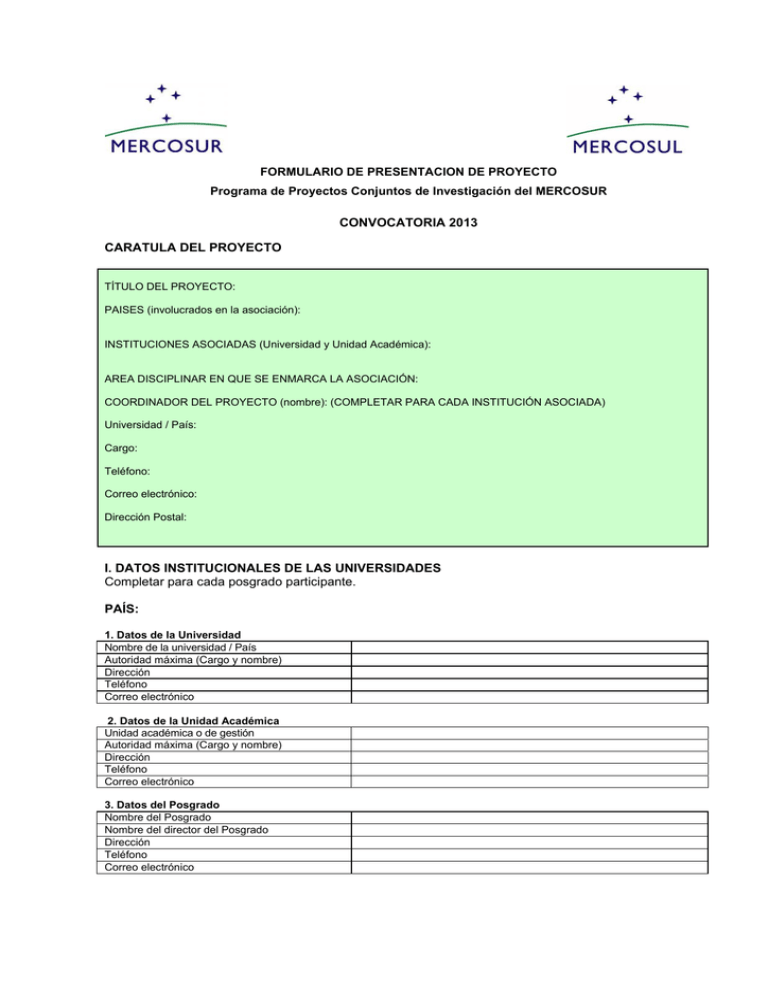 Formulario De Presentaci N De Proyectos