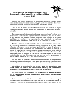 Declaración de la Coalición Ciudadana Anti-Incineración sobre gestión de residuos sólidos urbanos.