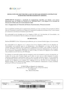 RESOLUCIÓN DEL RECTOR POR LA QUE SE DECLARA DESIERTO CONTRATO... SUMINISTRO POR PROCEDIMIENTO ABIERTO  EXP041/2014/19: