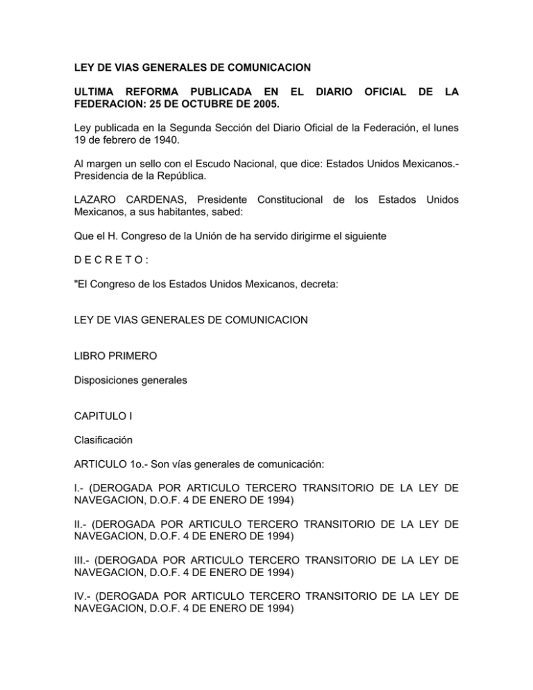LEY DE VIAS GENERALES DE COMUNICACION