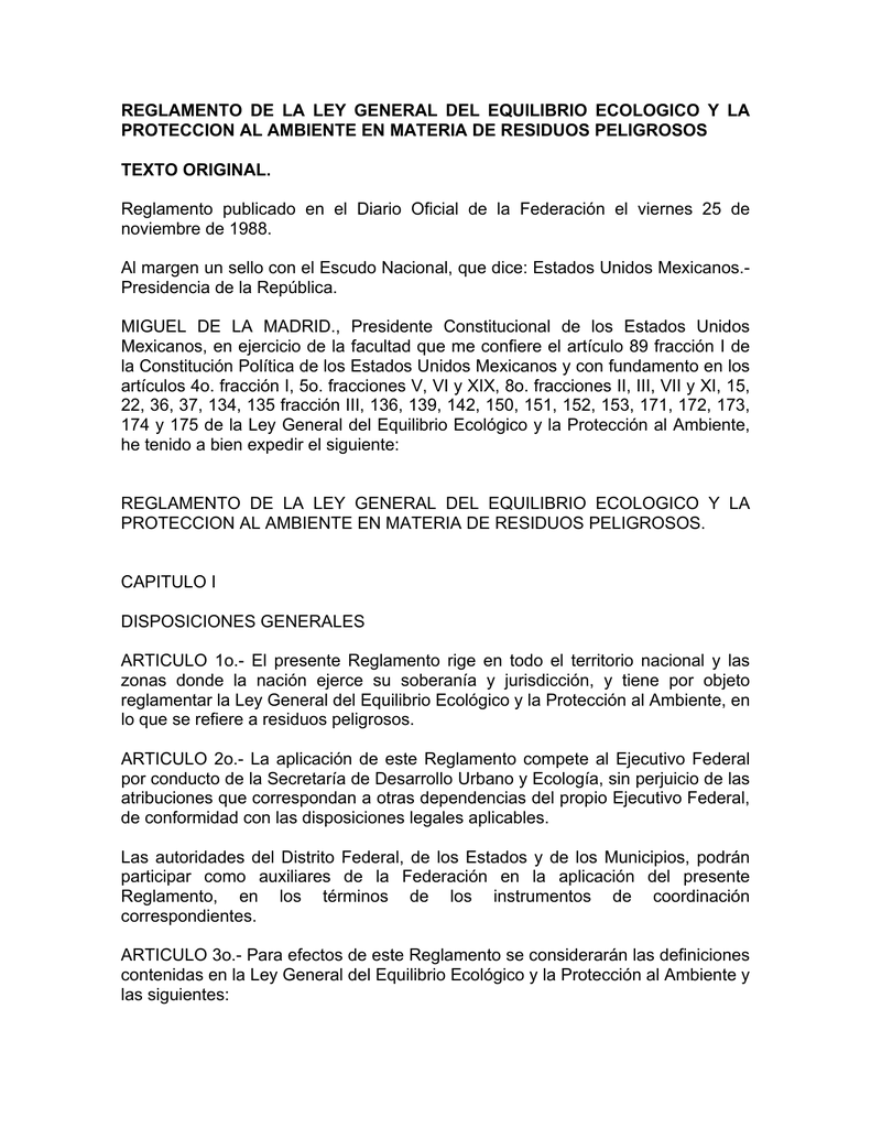 REGLAMENTO DE LA LEY GENERAL DEL EQUILIBRIO ECOLOGICO Y LA