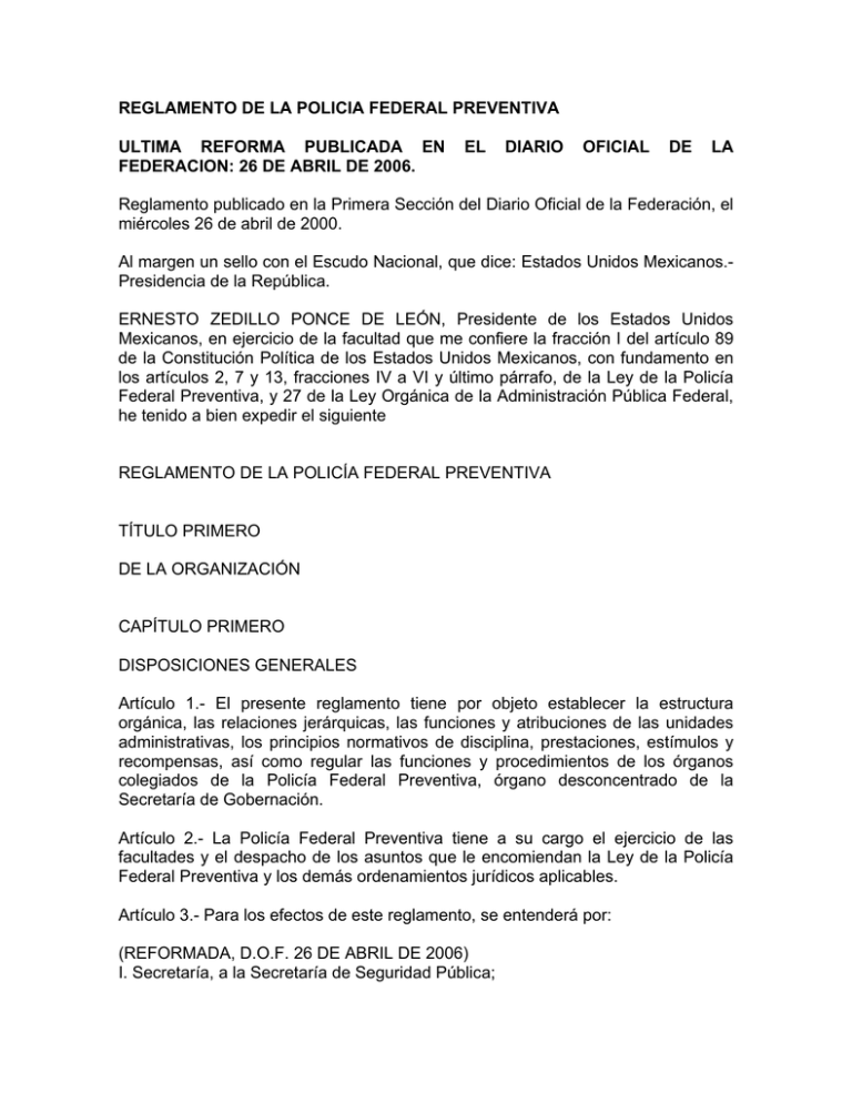 REGLAMENTO DE LA POLICIA FEDERAL PREVENTIVA