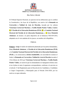 El Tribunal Superior Electoral, en ejercicio de las atribuciones que... Demanda  en Victoriana Cortorreal Martínez
