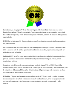 Santo Domingo.- La página Web del Tribunal Superior Electoral (TSE)... Premio Internacional OX en la categoría de Organismos y Gobierno...