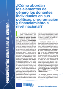 ¿Cómo abordan los elementos de género los donantes individuales en sus políticas, programación y financiamiento a nivel nacional?