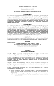 Acuerdo Ministerial 1151-2009. Servicios de Patología