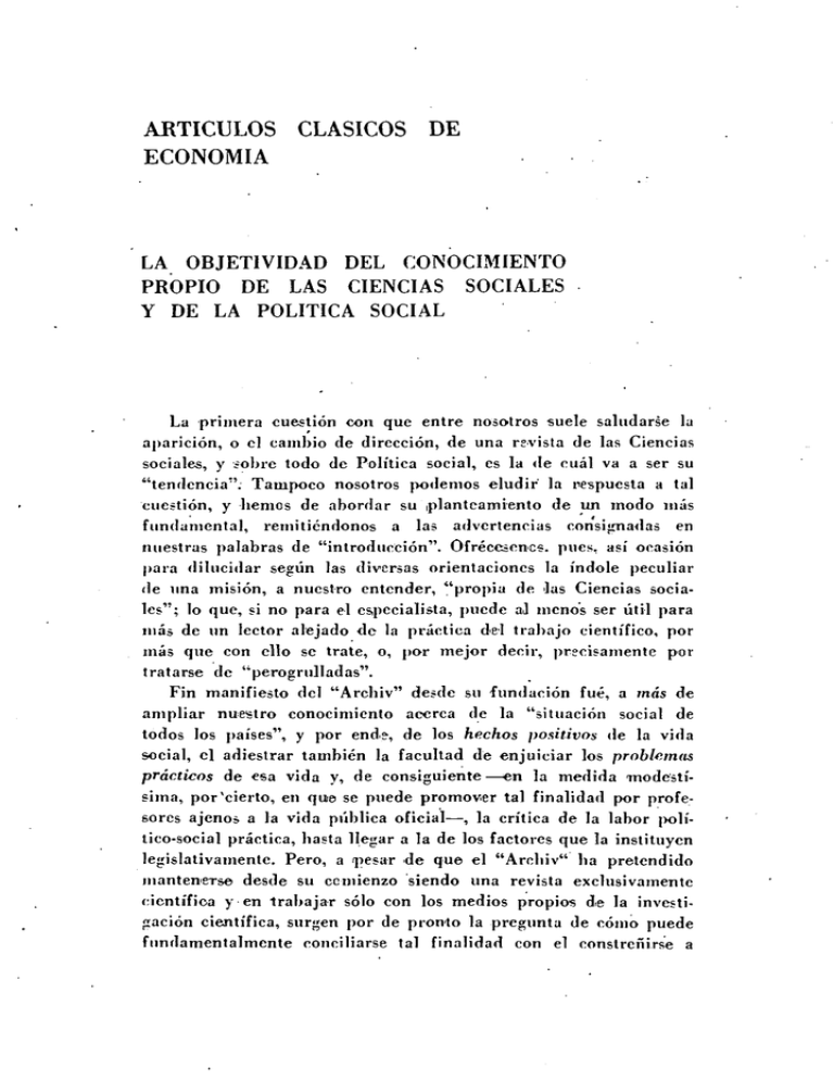 M. Weber, La Objetividad Del Conocimiento Propio De Las Ciencias ...