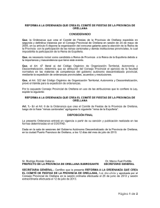 Reforma a la Ordenanza que Crea el Comité de Fiestas de la Provincia de Orellana