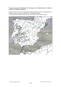 El mapa representa la distribución del alcornoque en la Península... responda a las siguientes preguntas: