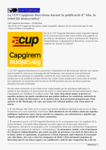 La CUP Capgirem Barcelona davant la publicació d’”Ada, la rebel·lió democràtica”