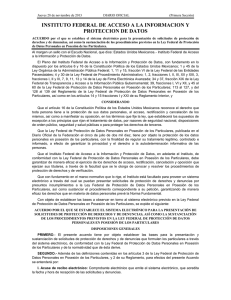 Acuerdo por el que se establece el sistema electrónico para la presentación de solicitudes de protección de derechos y de denuncias, así como la sustanciación de los procedimientos previstos en la Ley Federal de Protección de Datos Personales en Posesión de los Particulares