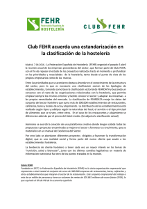 Club FEHR acuerda una estandarización en la clasificación de la hostelería