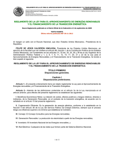 Reglamento de la Ley para el Aprovechamiento de las Energ as Renovables y el Financiamiento de la Transici n Energ tica