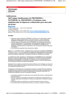   S P califica a Pendulum como administrador primario, administrador especial de activos y administrador maestro