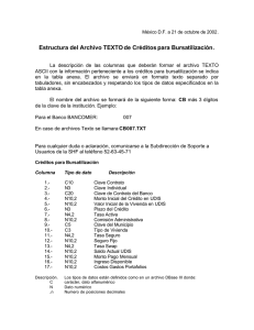 Estructura del archivo TEXTO para reportar créditos para bursatilización.