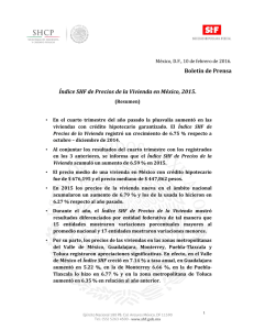 Boletín de prensa: Índice SHF de Precios de la Vivienda en México, resultados 2015