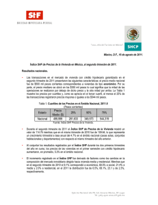 Índice SHF de Precios de la Vivienda en México: resultados del 2do. trimestre de 2011