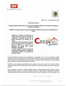 Sociedad Hipotecaria Federal, SHF, lanza al mercado el producto CrediMil, con el respaldo del programa de subsidios de la CONAVI