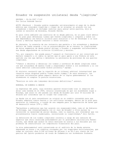 Ecuador ve suspensión unilateral deuda ilegítima REUTERS 26/04/2007 