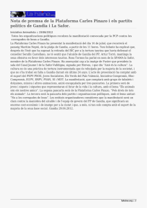 Nota de premsa de la Plataforma Carles Pinazo i els... polítics de Gandia i La Safor.