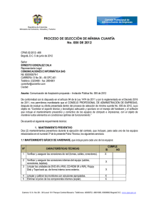 PROCESO DE SELECCIÓN DE MÍNIMA CUANTÍA No. 005 DE 2012