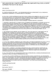 DECLARACIÓN DEL COMITÉ DE DEFENSA DEL MAR ANTE FALLO DE... SUPREMA POR DUCTO DE CELCO
