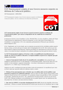 CGT Ensenyament exigim al nou Govern mesures urgents en