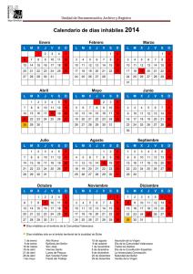 Calendario días inhábiles 2014