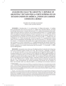 OLIVEIRA, Valerio y ALONSO, Diego – Análisis del fallo BG Group v. Republic of Argentina dictado por la Corte Suprema de los Estados Unidos de América: ¿todos los caminos conducen a Roma?