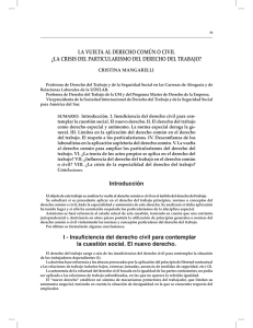 Mangarelli La vuelta al Derecho comun o civil La crisis del particularismo del Derrecho del trabajo