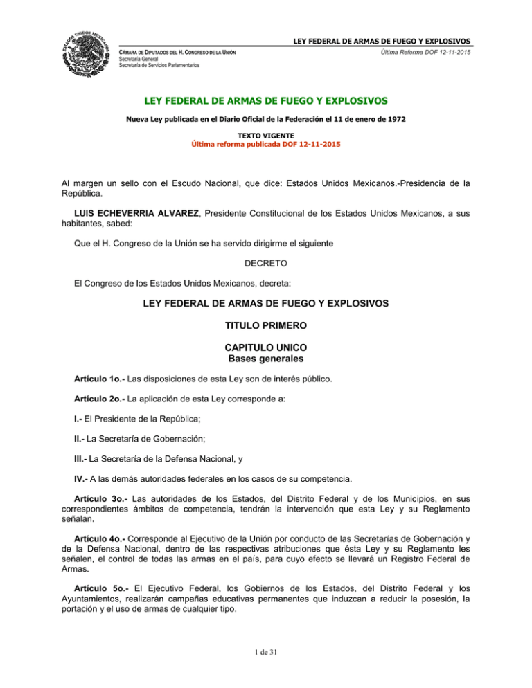 LEY FEDERAL DE ARMAS DE FUEGO Y EXPLOSIVOS