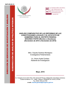 ANÁLISIS COMPARATIVO DE LAS REFORMAS DE LAS CONSTITUCIONES LOCALES Y EL ESTATUTO DE GOBIERNO PARA EL DISTRITO FEDERAL. SEGUNDA PARTE (Morelos a Zacatecas) (Noviembre de 2014 a Noviembre de 2015)