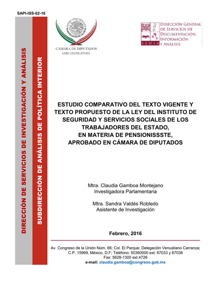 ESTUDIO COMPARATIVO DEL TEXTO VIGENTE Y TEXTO PROPUESTO DE LA LEY DEL 