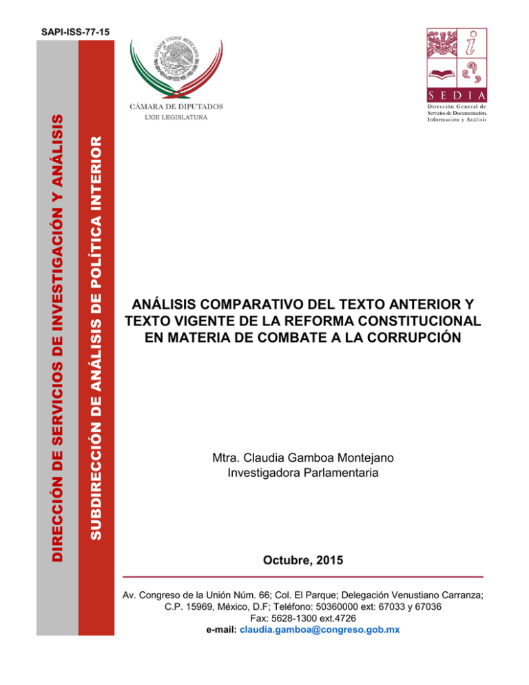 AN LISIS COMPARATIVO DEL TEXTO ANTERIOR Y TEXTO VIGENTE DE LA REFORMA 