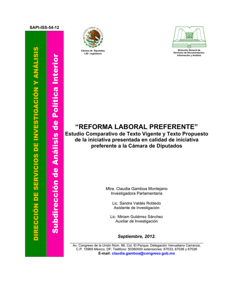  REFORMA LABORAL PREFERENTE Estudio Comparativo De Texto Vigente Y 